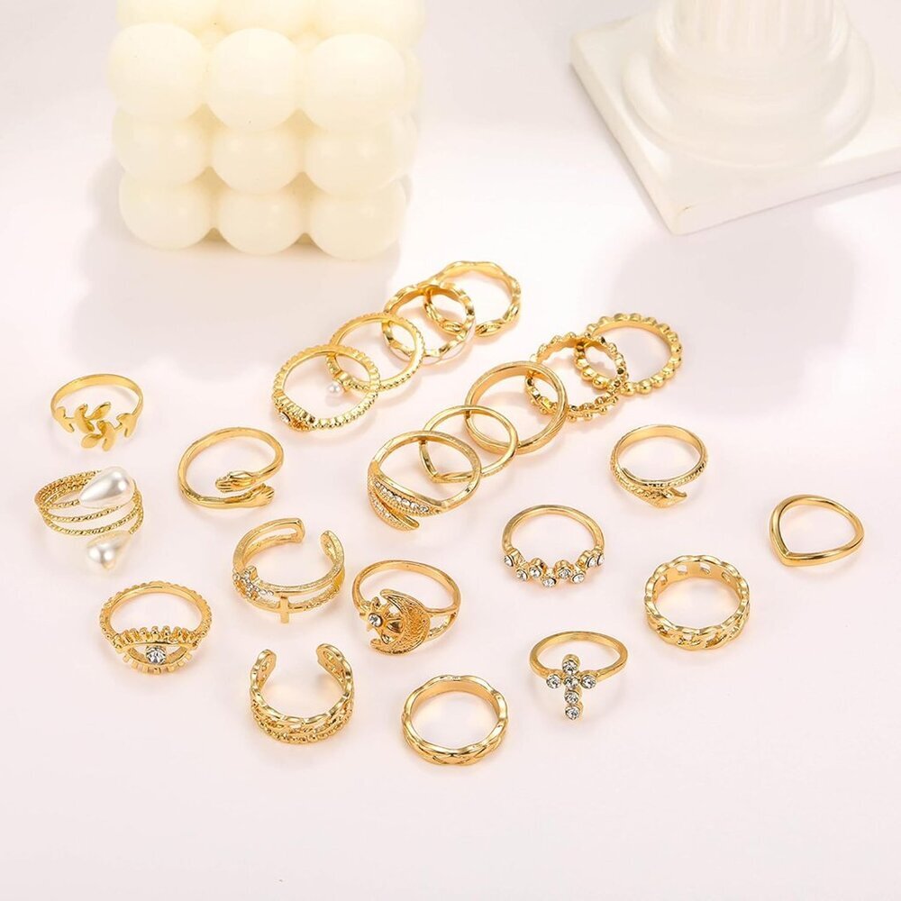 Exquisite Gold Stackable Rings - Rhinestone Moon … - image 8